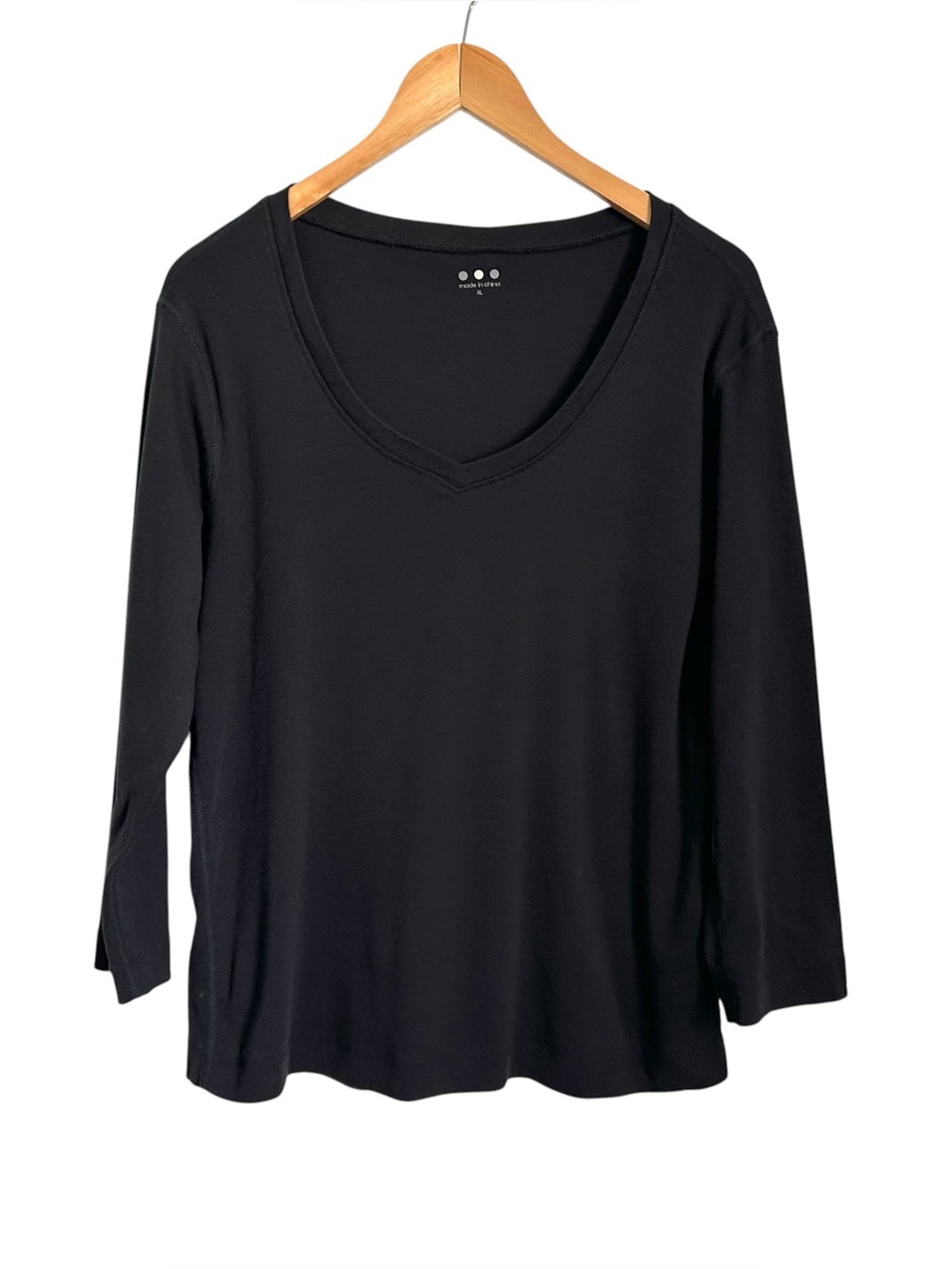 THREE DOTS Womens V-Neck Long Sleeve Cotton Shirt Top Sz XL Black USA